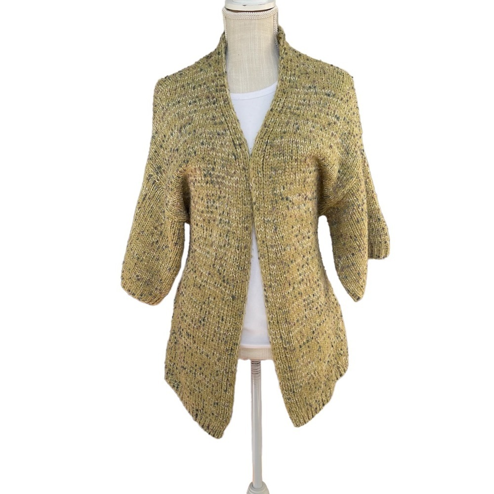 Little Lines Chunky knit Green Open front‎ Cardigan Sweater with Tie Belt
